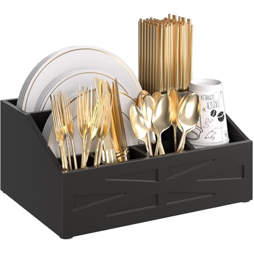 Paper Plate Dispenser and Silverware Holder Organizer