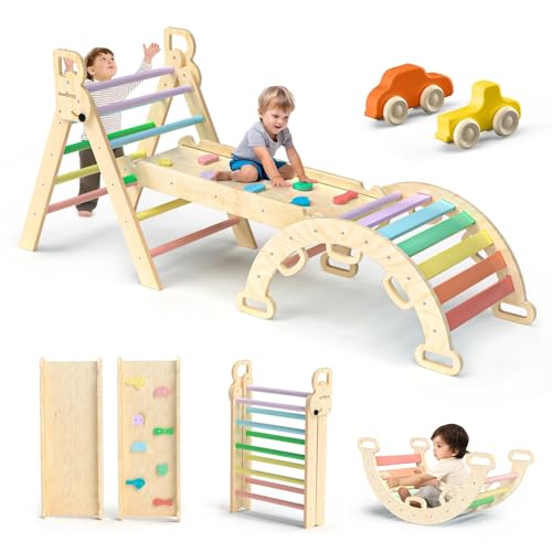 7-in-1 Foldable Wooden Pikler Triangle Climbing Set