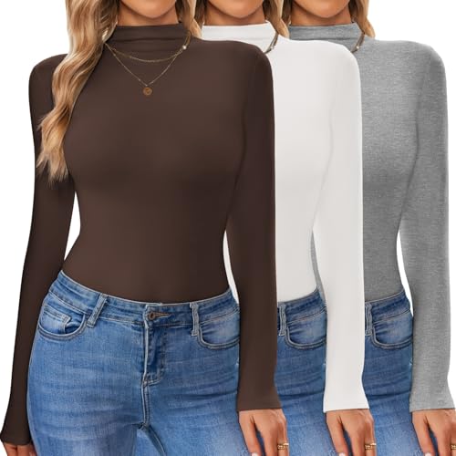 3 Pack Women's Turtleneck Long Sleeve Thermal Shirts
