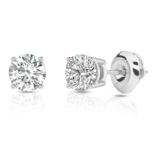 1 Carat Lab Grown Diamond Stud Earrings, 14K White Gold