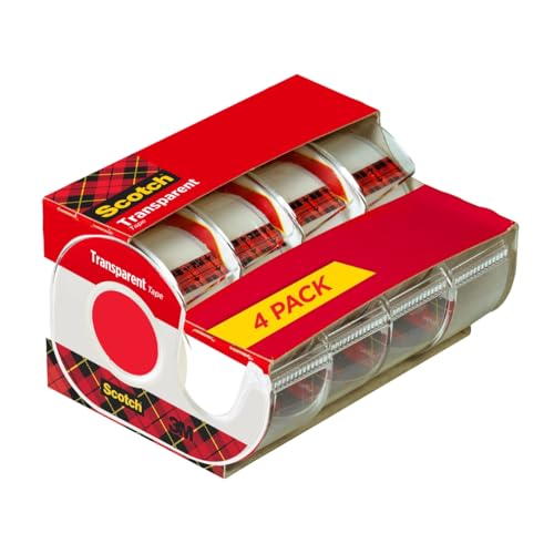 4 Pack Scotch Transparent Tape with Dispensers, 3/4 x 850