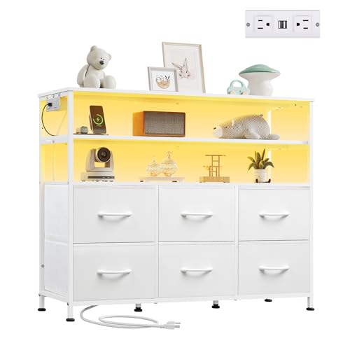 6 Drawer Dresser with LED Lights and Charging Station