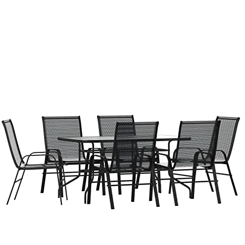 7 Piece Outdoor Patio Dining Set with Glass Table