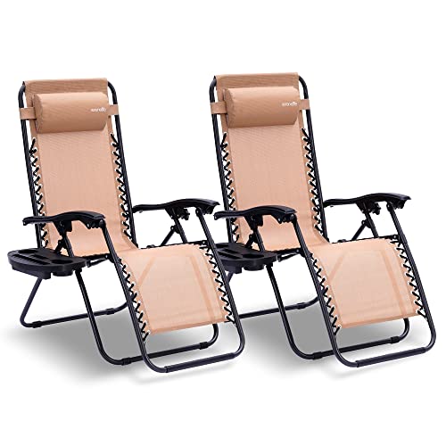 2 Pack Zero Gravity Outdoor Lounge Chairs with Tray