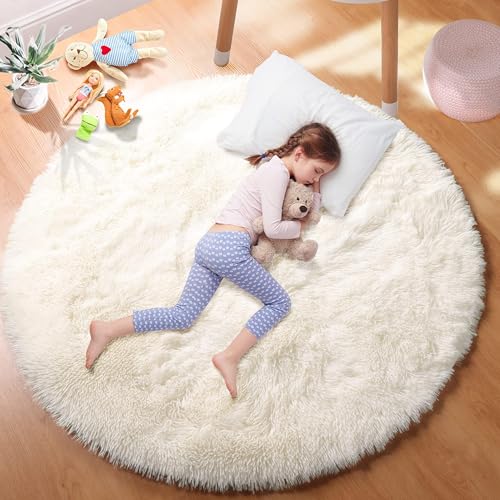 Round Fluffy Shag Rug 4ft for Kids Bedroom