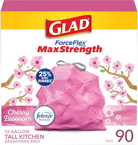 90 Count Glad Tall Kitchen Trash Bags Drawstring 13 Gallon