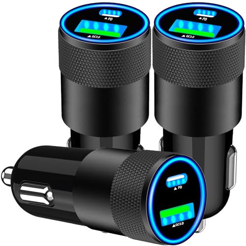 3 Pack USB C Car Charger Dual PD Fast Charging