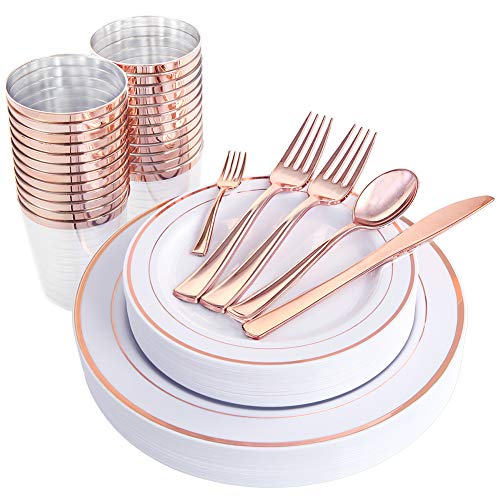 25 Guest Disposable Plastic Dinnerware Set with Utensils
