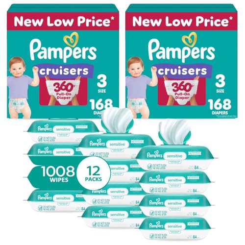 2 Pack Pampers Cruisers 360 Fit Diapers with Wipes Size 3 and Up