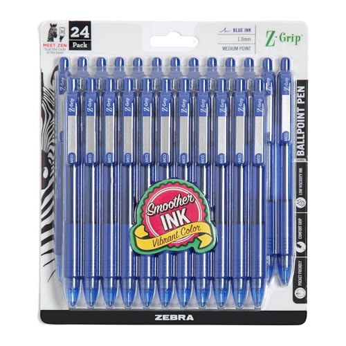24 Pack Zebra Pen Z-Grip Retractable Ballpoint Pens