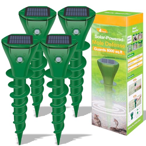 4 Pack Solar Ultrasonic Mole Repellent Outdoor Spikes