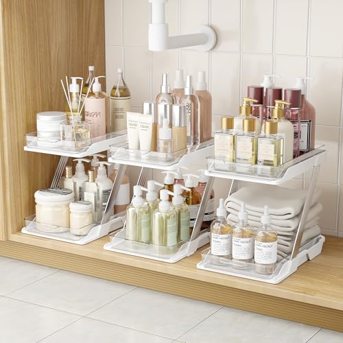 3 Pack 2-Tier Bathroom Organizer Storage Drawers