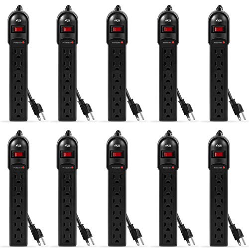 10 Pack Surge Protector Power Strip, 6 Outlet, 2 Ft