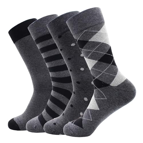 4 Pairs Men's Cotton Crew Dress Socks, Calf Length