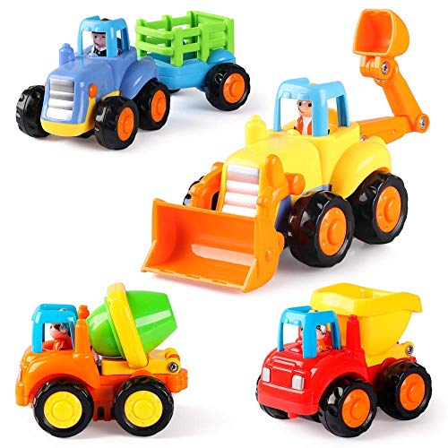 4 Pack Friction Powered Construction Toy Cars Set
