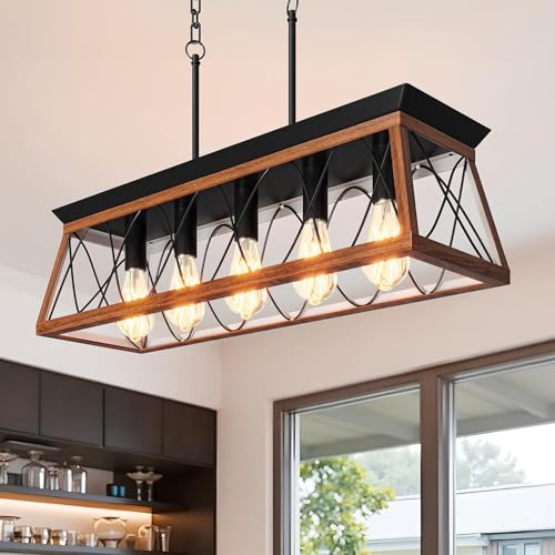 5-Light Farmhouse Rectangular Pendant Chandelier for Kitchen