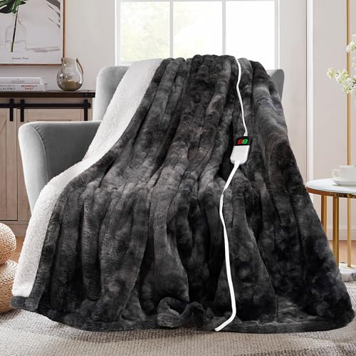 Electric Heated Throw Blanket, Faux Fur, 8 Heat Settings
