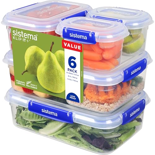 6 Pack Sistema Food Storage Containers, Leakproof & Airtight