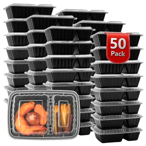 50 Pack Meal Prep Containers 2 Compartment 28oz Reusable