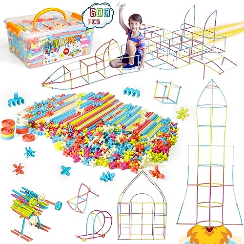 600 Piece Straw Building STEM Toy Set for Kids