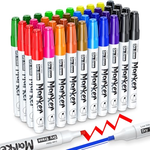 40 Pack Dry Erase Markers Chisel Tip Non-Toxic