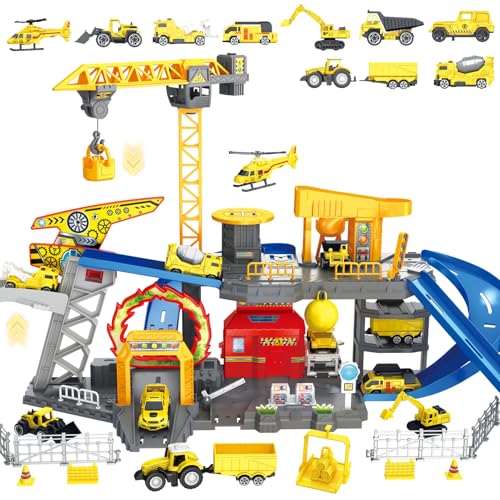 Construction Vehicles Track Set with Excavator and Crane