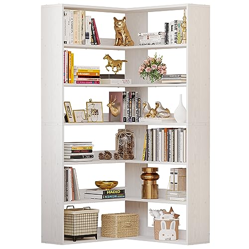 6-Tier Industrial Corner Bookshelf with Baffles and Large Display
