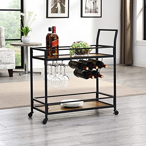2 Tier Bar Cart with Wine and Glass Storage