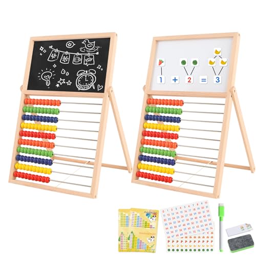 Wooden Abacus with Double-Sided Magnetic Blackboard for Kids