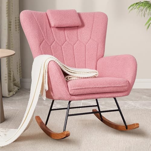 Rocking Chair Nursery Glider with Headrest and Pocket