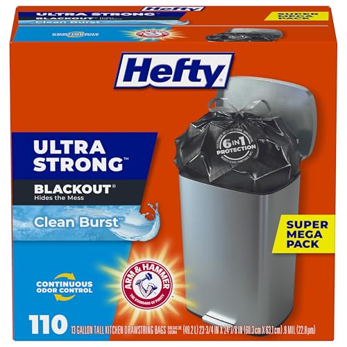 110 Pack Hefty 13 Gallon Kitchen Trash Bags Drawstring