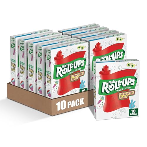 10 Pack Fruit Roll-Ups Strawberry Fruit Snacks, 5 oz