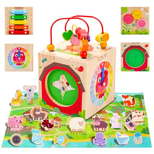 Wooden Montessori Activity Cube Toy for Toddlers