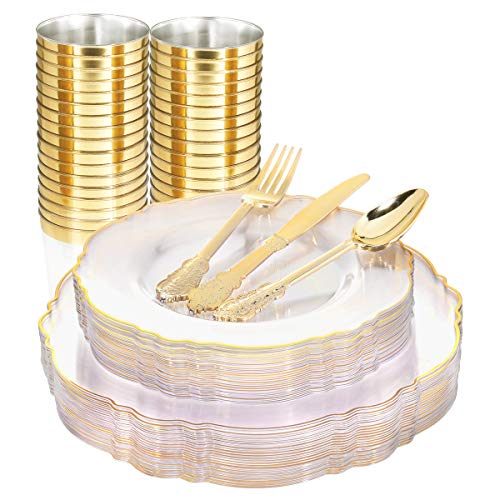 180 Piece Plastic Plates with Silverware and Cups Set