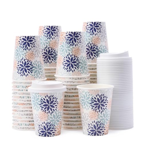100 Pack 12oz Disposable Coffee Cups with Lids