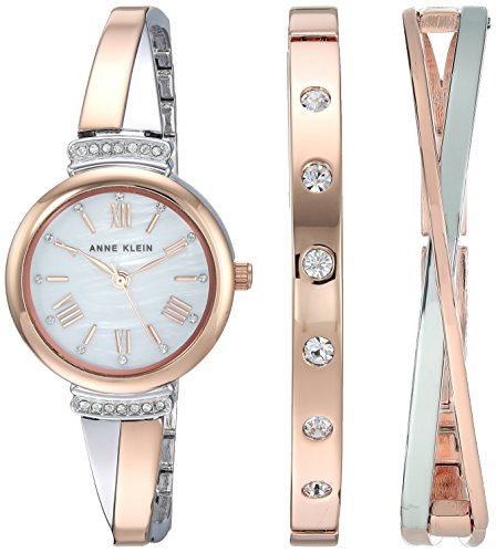 Anne Klein Women's Crystal Bangle Watch and Bracelet Set
