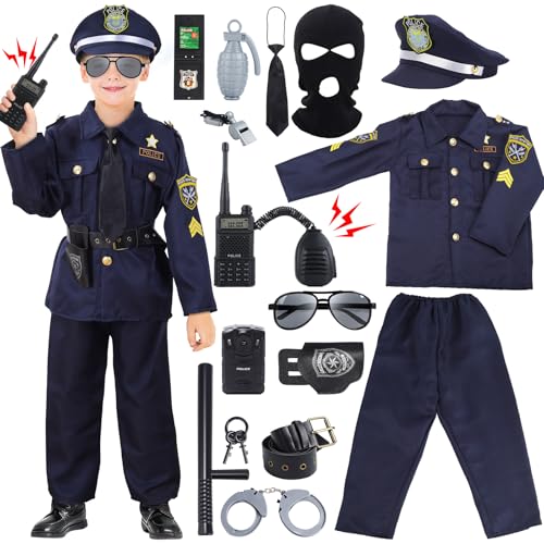 Kids Police Costume Set with 16 Role Play Accessories