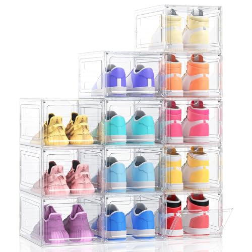 12 Pack Plastic Shoe Storage Boxes with Doors