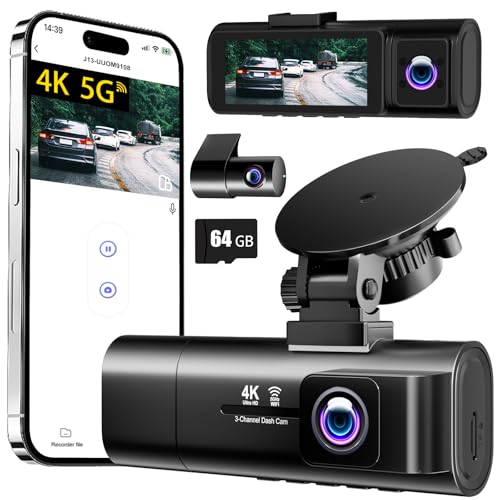 3 Channel 4K Dash Cam Front and Rear, WiFi