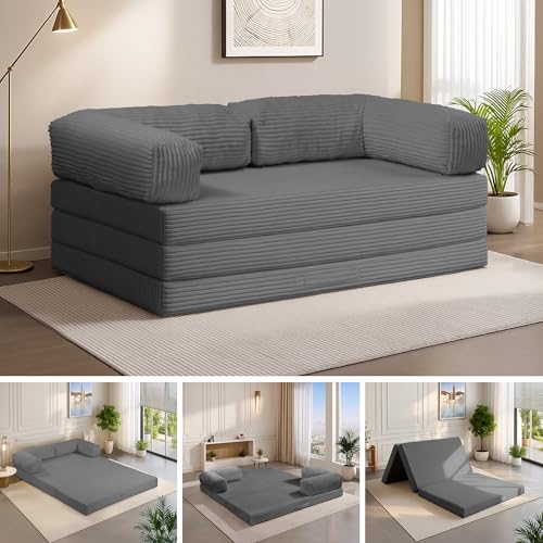 5-in-1 Convertible Queen Sofa Bed, Tri-Fold Futon
