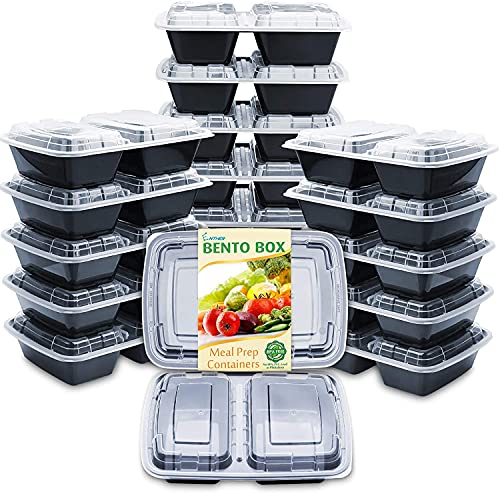 20 Pack Meal Prep Containers, 2 Compartment Bento Boxes