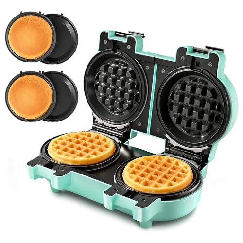 2-in-1 Mini Waffle and Pancake Maker with Removable Plates