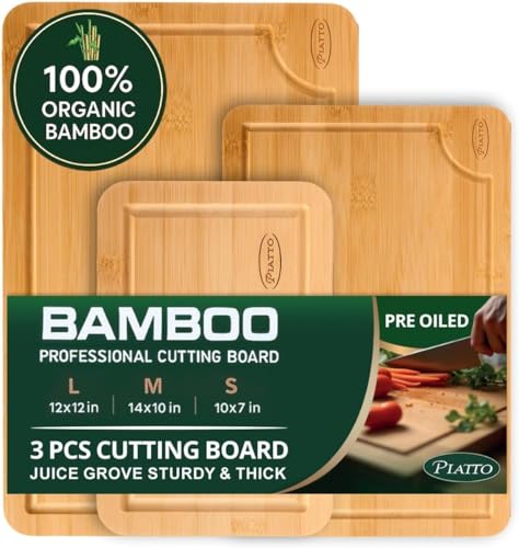 3 Pack Organic Bamboo Cutting Boards Set, Glue-Free