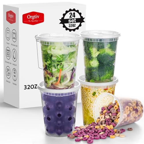 24 Pack 32oz Deli Food Storage Containers with Lids