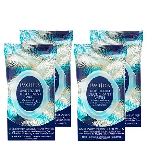 4 Pack Pacifica Deodorant Wipes Aluminum-Free Vegan