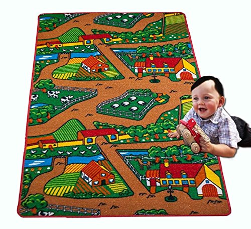 Kids Farm Area Rug 5x7 Non Slip Backing