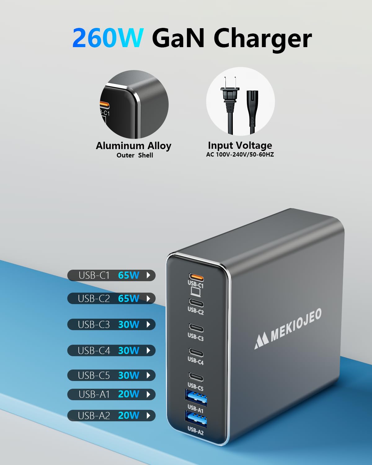 260W GaN Fast USB C Charging Station