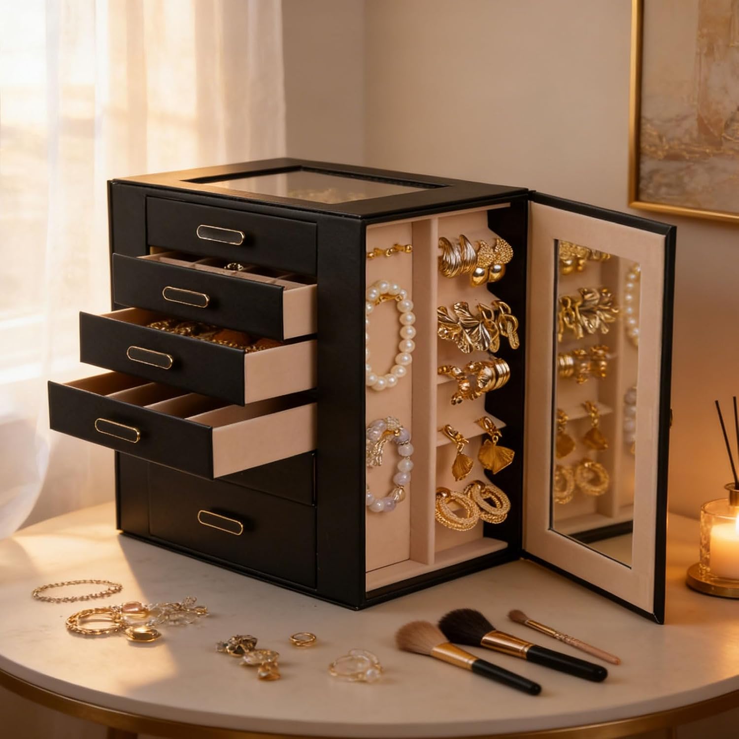 6 Layer Clear Lid Jewelry Organizer Box (2 Colors)