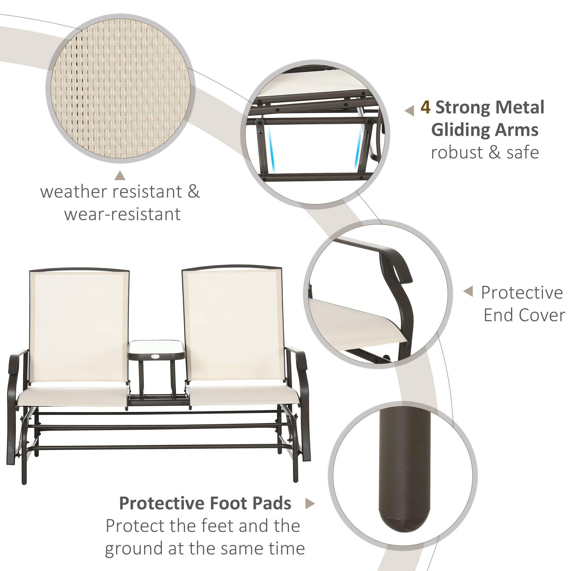 Outsunny Outdoor Glider Bench with Center Table