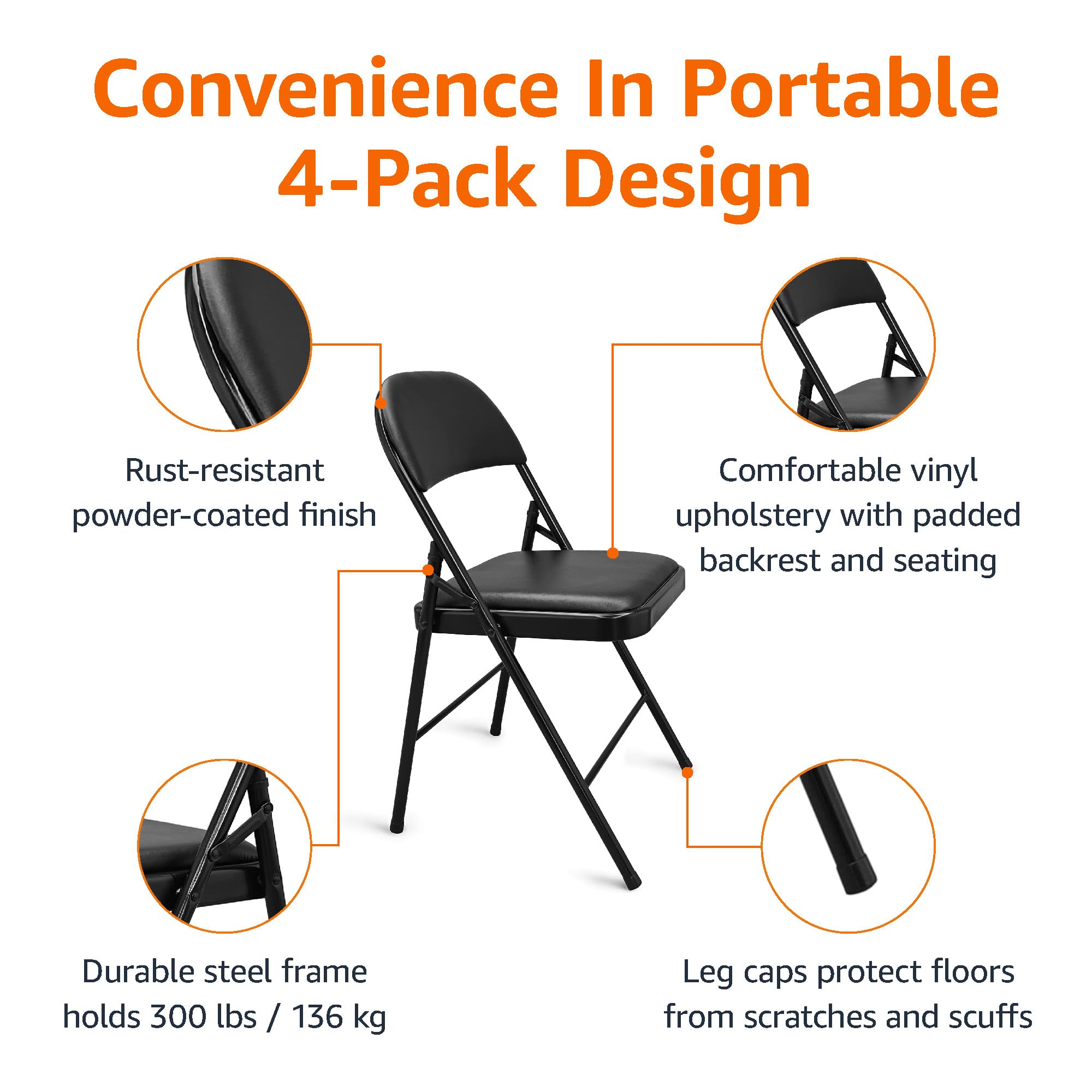 Amazon Basics Folding Metal Chairs, 4-Pack